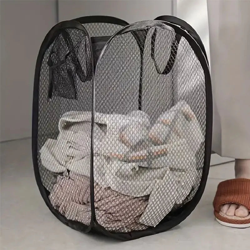 Foldable Mesh Pop-Up Laundry Basket – Large Capacity